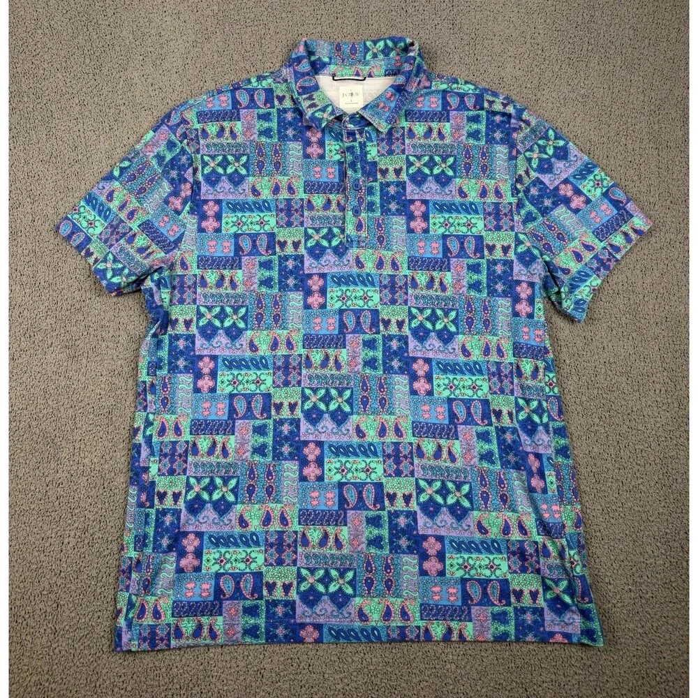 J.Crew Polo Shirt Mens L Coolmax Paisley Print Quick Dry Golf Oarsman Colorful